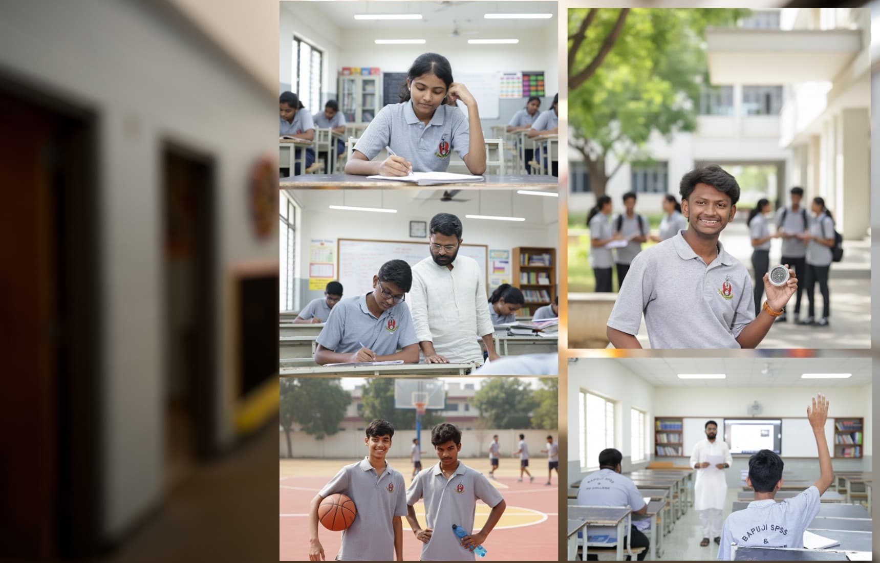 Students in class, in the library and on the sports court at Bapuji SPSS PU College