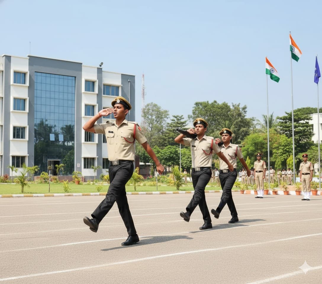 NCC cadets on parade at Bapuji SPSS PU College